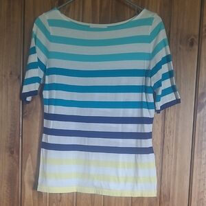 Liz Claiborne Multicolor Striped Short Sleeve Top. Size M